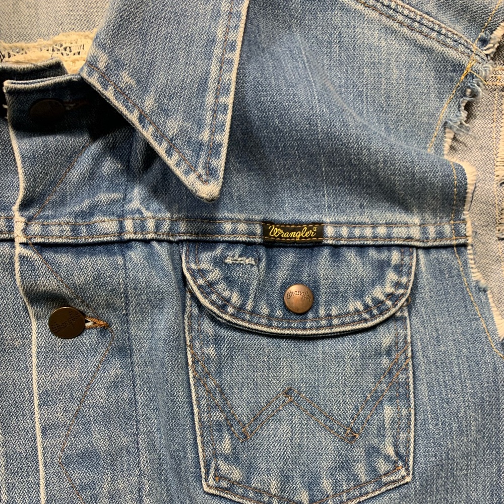 Vintage Wrangler Cropped Denim Lace Vest - image 2